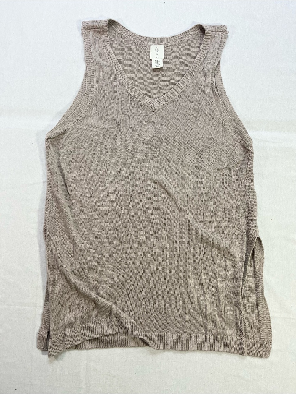 Joie Beige V Neck Linen Blend Tunic Tank Double Side Slits Size XL